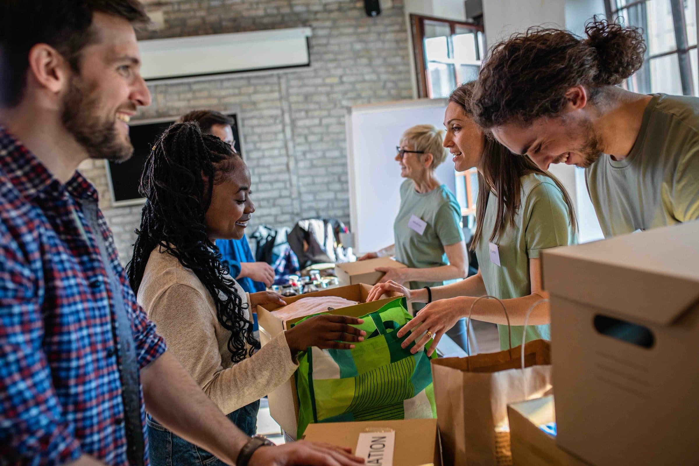 Community volunteers sorting donations together